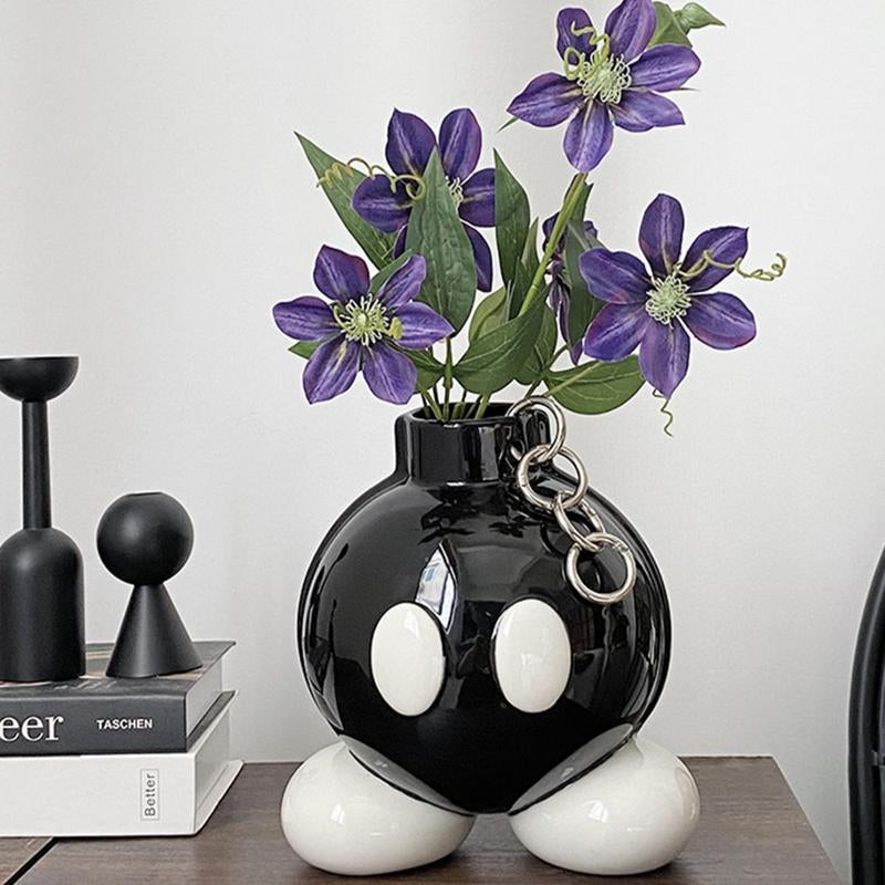 Cartoon Designed Ceramic Bouquet Vase, Creative Modern Desktop Decoration Flower Arrangement Container, Spring Home Decor Supplies, Girls Decorations, Summer Gifts