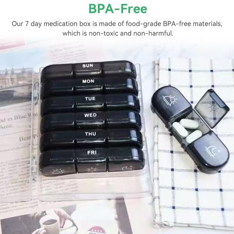 XL Weekly Pill Organizer 3-Times-A-Day, 7-Day AM/PM Pill Box with One-Side Large Openings | Privacy Shield Design for Vitamins, Fish Oil, Supplements & Medications (Black)" Healthcare Aid